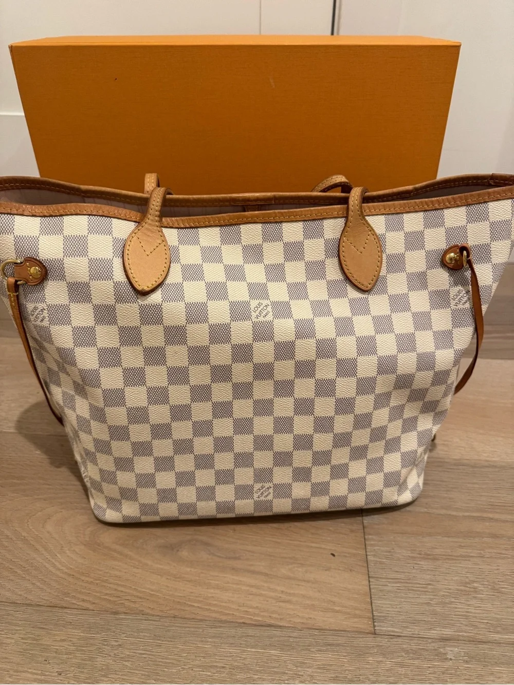 Louis Vuitton Damier Azur Canvas Tote Bag in White/Beige MM